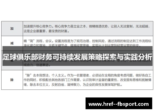 足球俱乐部财务可持续发展策略探索与实践分析 足球俱乐部财务可持续发展策略探索与实践分析
