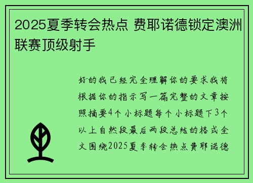 2025夏季转会热点 费耶诺德锁定澳洲联赛顶级射手